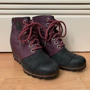 Sorel PDX Wedge Purple Black NL2174-562 Rain Snow Boots Women’s 8.5
